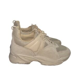Steve Madden Movement Fashion Sneakers Beige Suede Mesh Chunky Sole Women Size 8